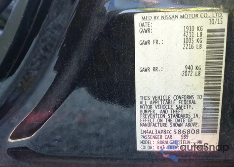 2015 Nissan Altima 2.5 from USA, damaged, VIN 1N4AL3AP8FC586808